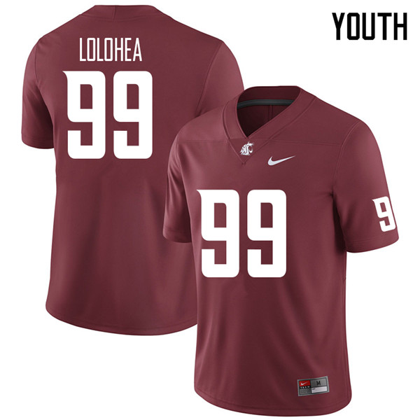 Youth #99 Jonathan Lolohea Washington State Cougars College Football Jerseys Sale-Crimson